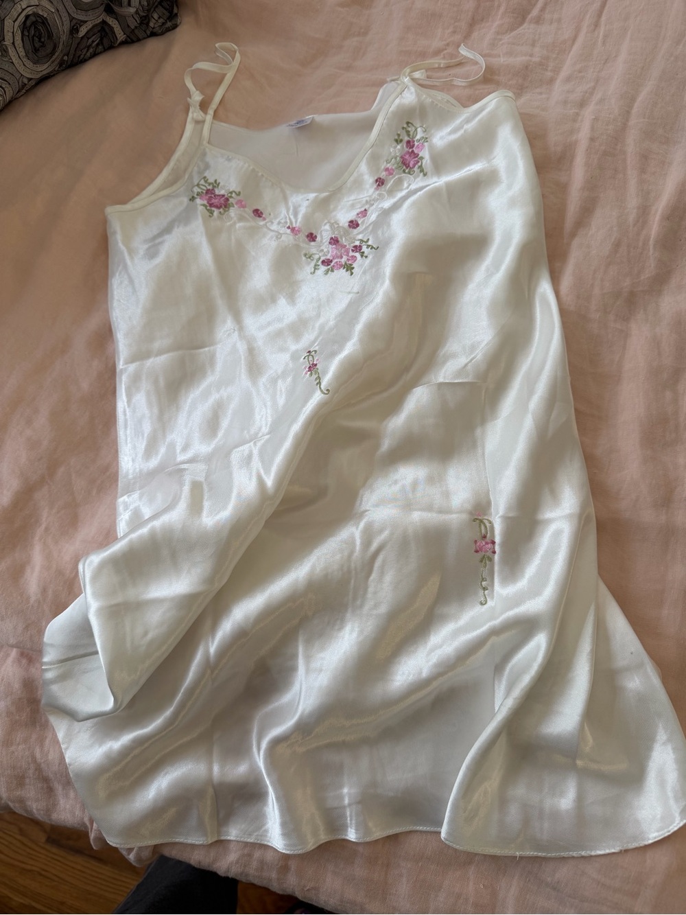 Silky White Floral-Embroidered Slip Dress